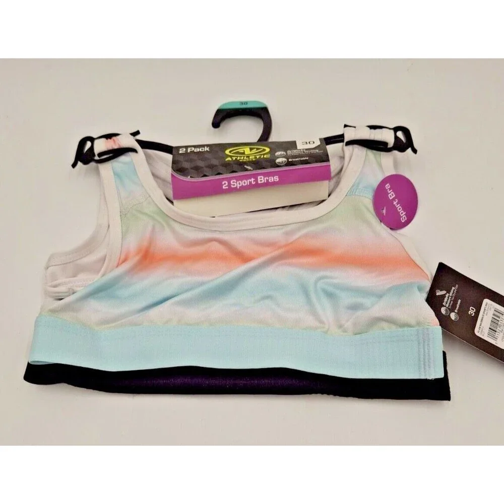 NWT Athletic Works Girls Racerback Sports Bra 2 Pack Size 30 Multicolor White